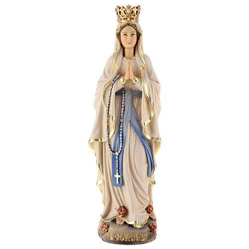 Madonna z Lourdes z koroną drewno Val Gardena malowane