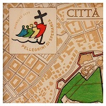 Mappa w drewnie wypukła Watykan z logo Jubileuszu 35x35 cm edycja limitowana