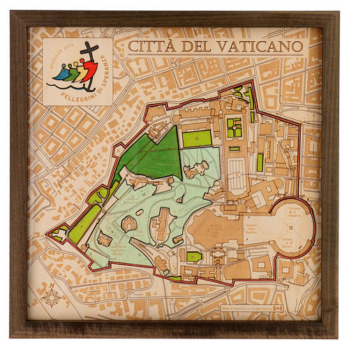 Mappa w drewnie wypukła Watykan z logo Jubileuszu 35x35 cm edycja limitowana